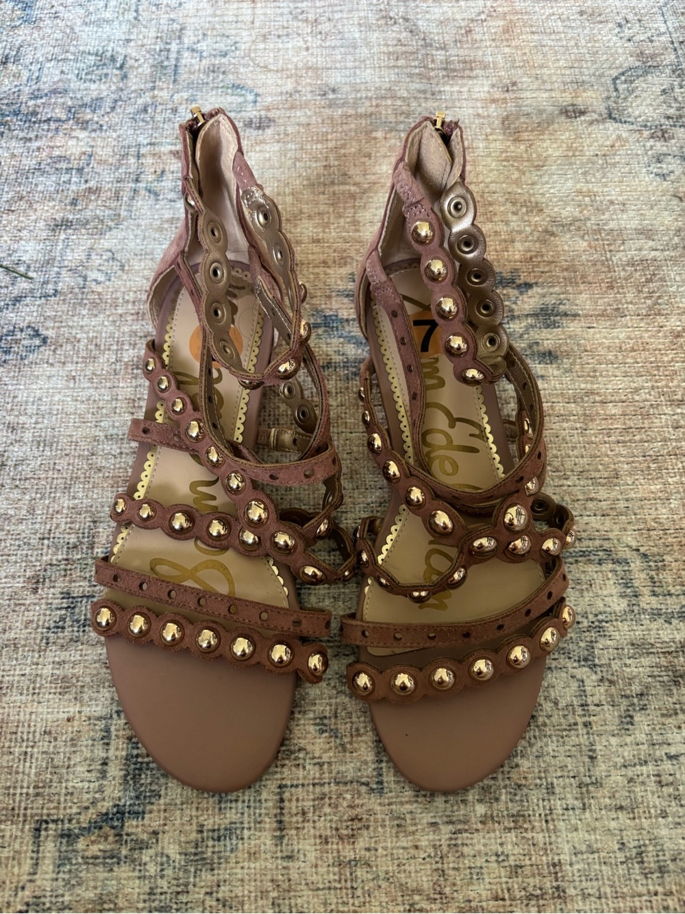 Sam Edelman Mauve Studded Strappy Heels - Picture 3 of 16
